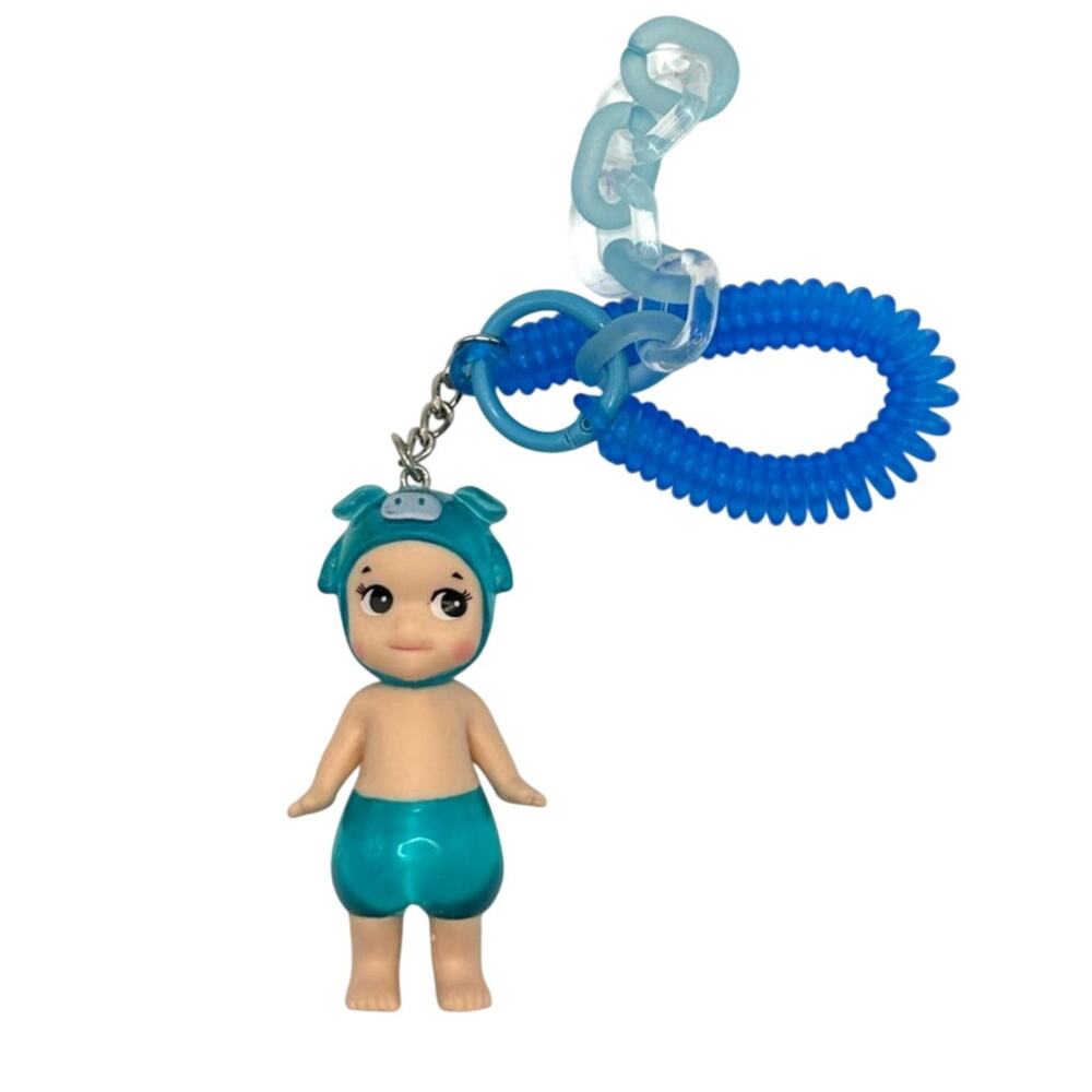 New Unbranded Kewpie/Angel Collectible Mini Figure, Blue Pig Keychain